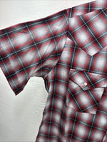 New Men’s ELY Cattleman Red Gray Plaid Short Sleeve Pearl Snap Large X-21
