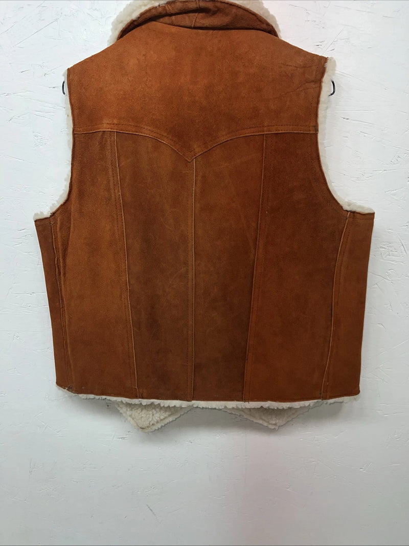 New Women’s Steerbrand Orange Leather Wool Vest XL Q-601