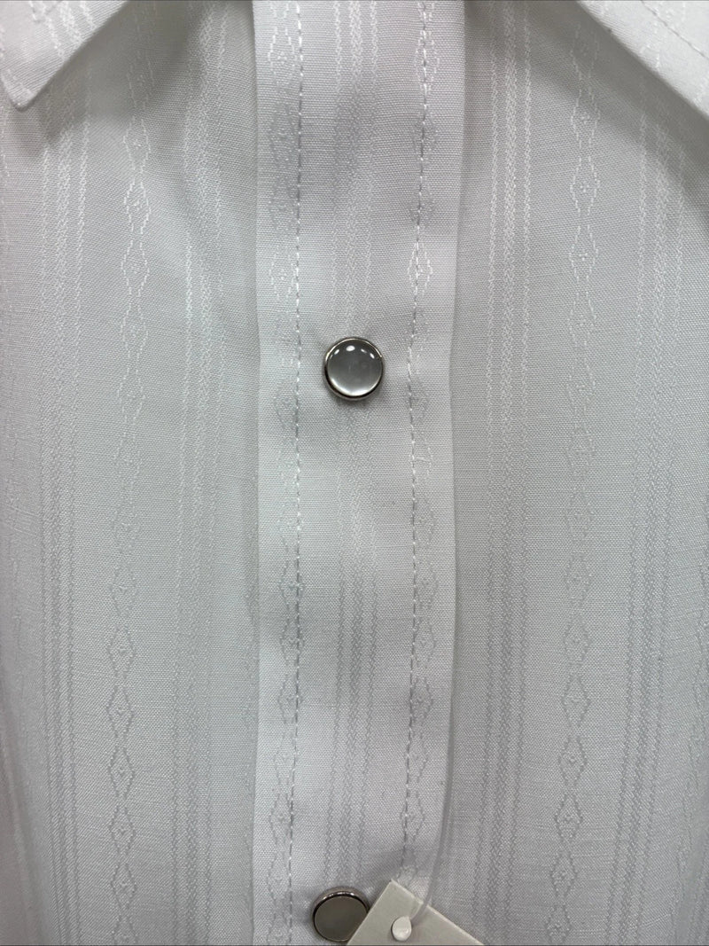 New Men’s ELY Cattleman White Designed Long Sleeve Pearl Snap 19.5 X 36 3XL T-47
