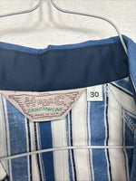 New Women’s H Bar C Blue White Stripe Long Sleeve Pearl Snap Size 30 KK-48