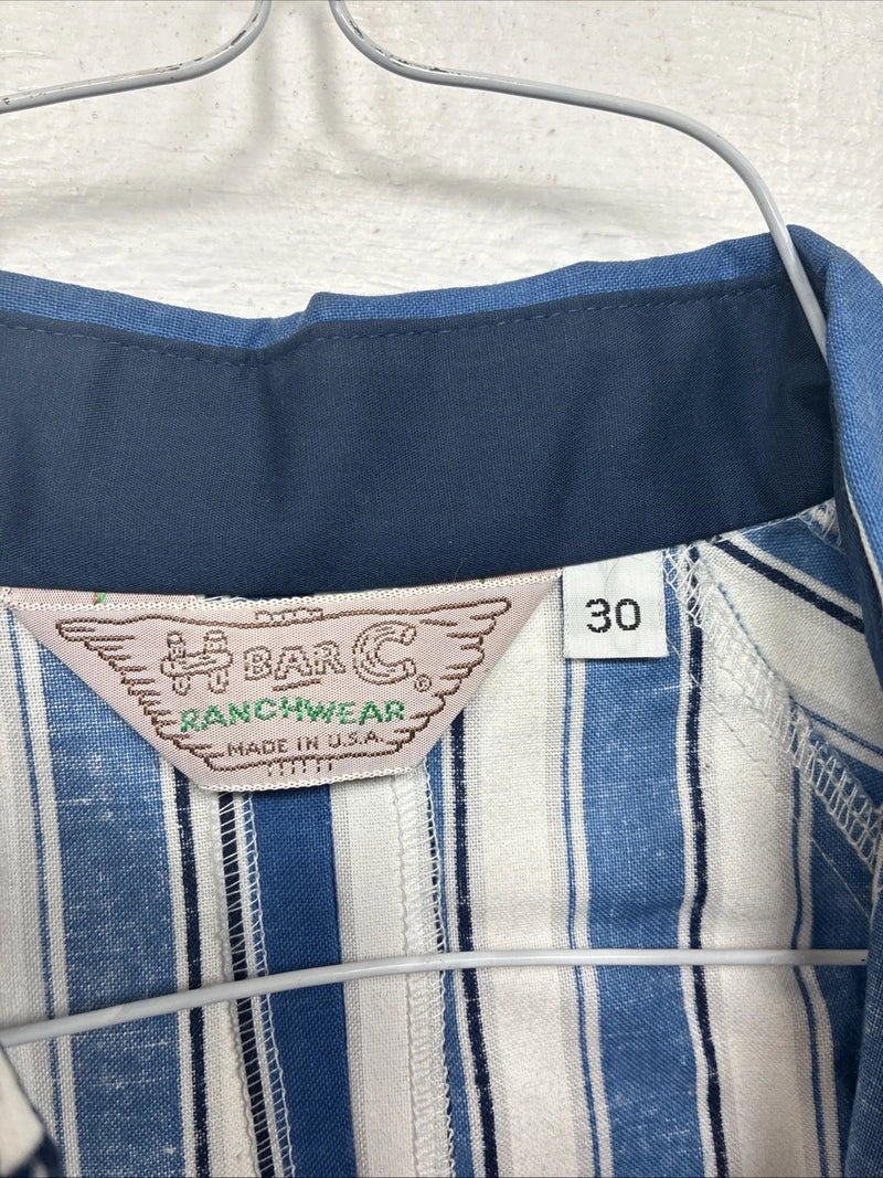 New Women’s H Bar C Blue White Stripe Long Sleeve Pearl Snap Size 30 KK-48