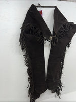 NOS Black Royal King Show Chaps With Fringe Adjustable Waist 45” I-76