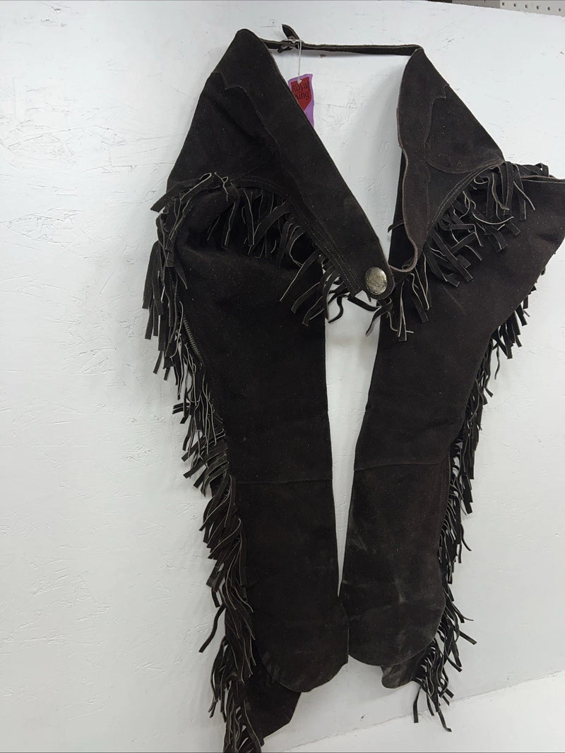 NOS Black Royal King Show Chaps With Fringe Adjustable Waist 45” I-76