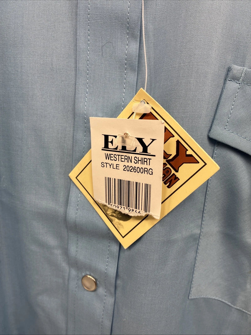 New Men’s ELY Cattleman Blue Western Short Sleeve Pearl Snap XL R-68