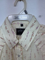 New Women’s White Horse Yellow Floral Short Sleeve Pearl Snap Large II-95