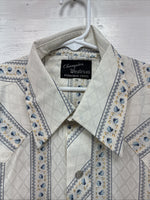 New Men’s Champion Western White Designed Short Sleeve Pearl Snap Medium J-76