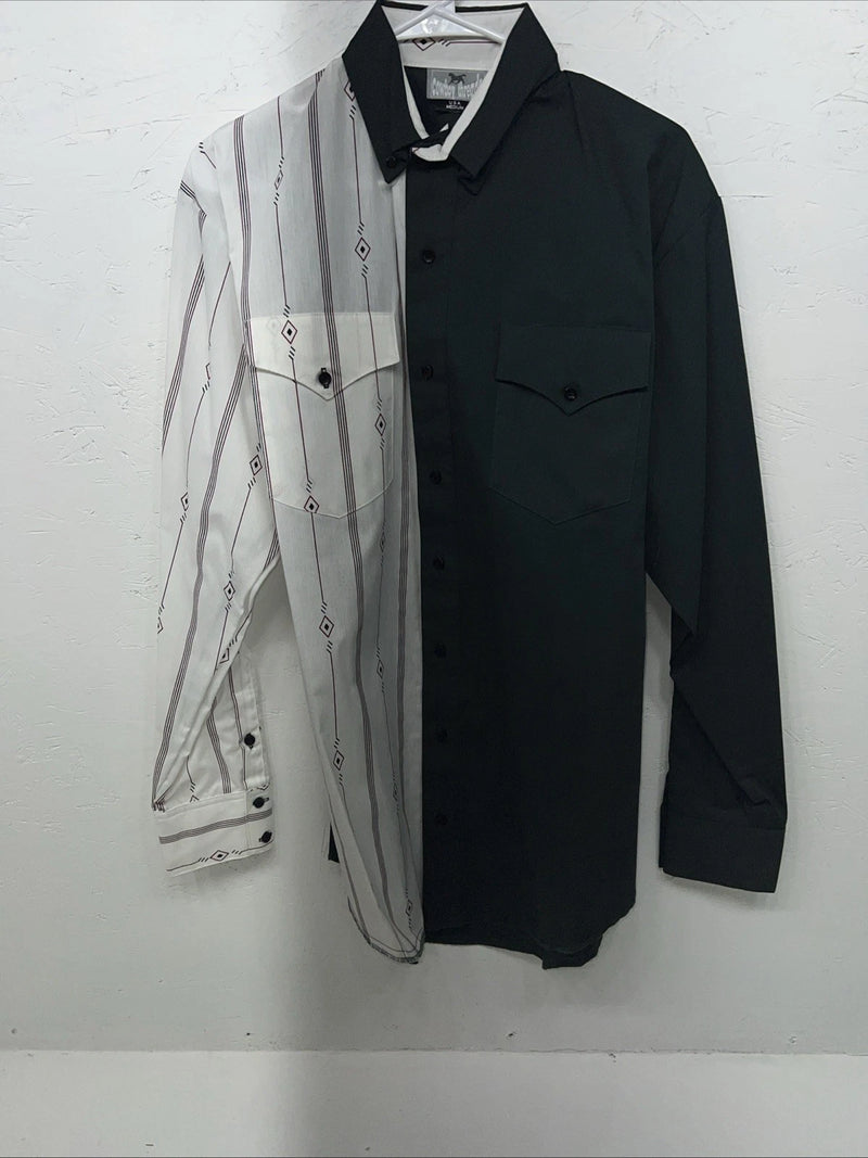 New Men’s Green White Cowboy Threads Button Up Long Sleeve Shirt Medium I-59