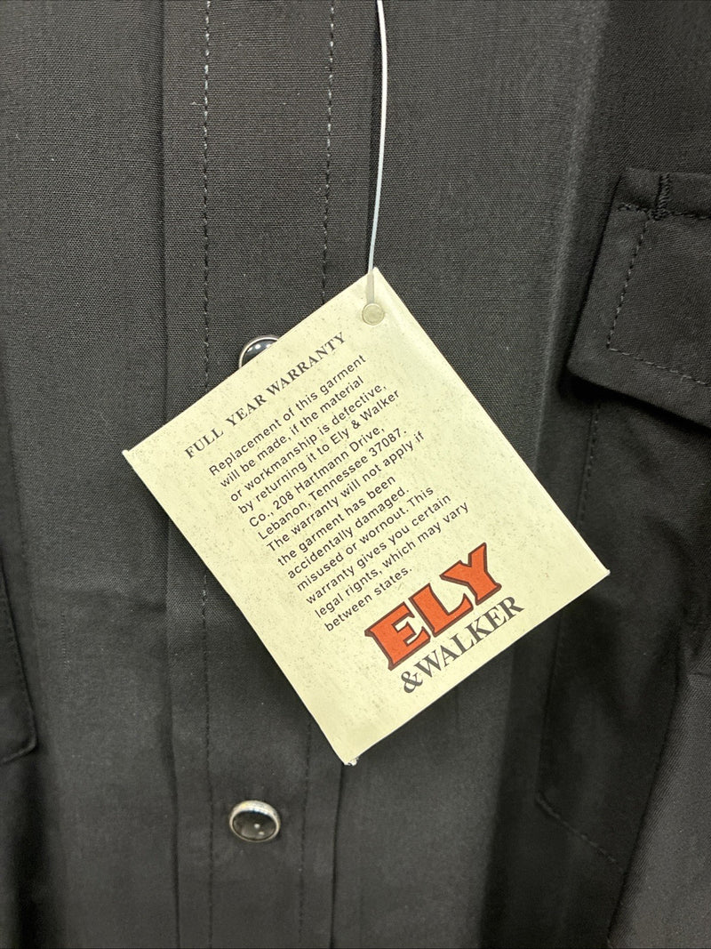 New Men’s ELY Cattleman Black Simple Long Sleeve Pearl Snap XL J-86