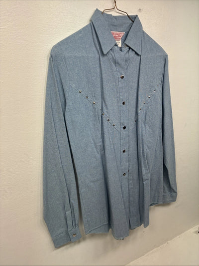 New Women’s H Bar C Jean Blue Long Sleeve Pearl Snap Size 34 KK-34