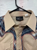 New Men’s Champion Western Tan Plaid Long Sleeve Pearl Snap 15 Medium X-31