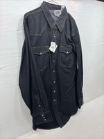New Men’s ELY Cattleman Dark Jean Design Long Sleeve Pearl Snap Shirt 2XL H-21