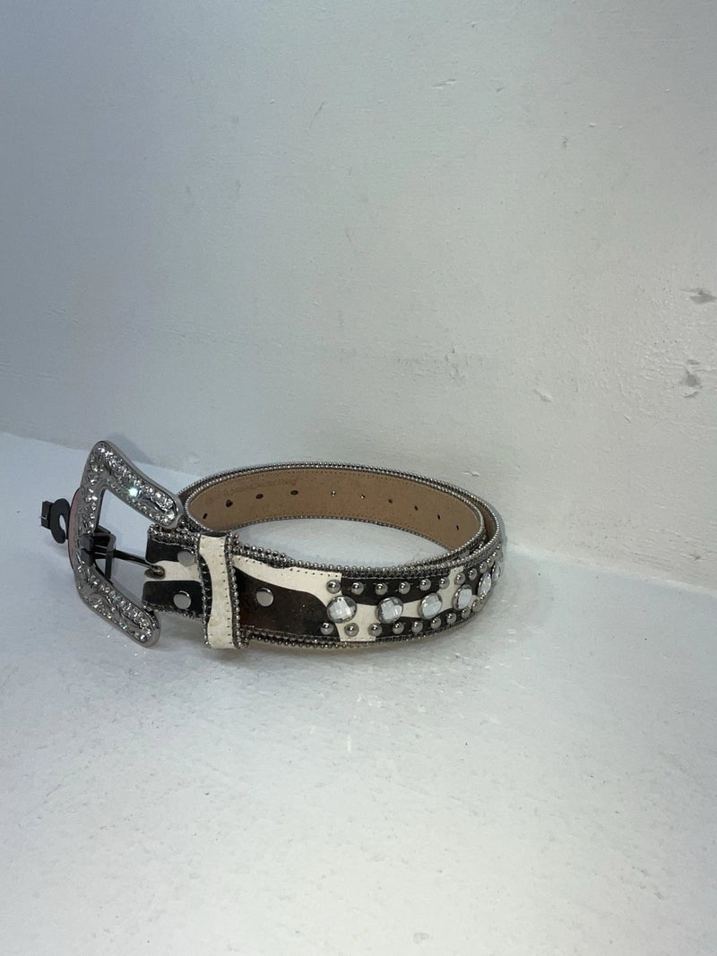 New Cow Print Genuine Leather Blazin Roxx Silver Bling L Belt #N3511662 Z-61