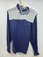 New Women’s Panhandle Slim Blue Polkadot Long Sleeve Button Up Size 32 3B-5