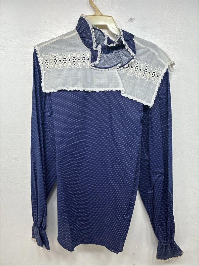 New Women’s Panhandle Slim Blue Polkadot Long Sleeve Button Up Size 32 3B-5