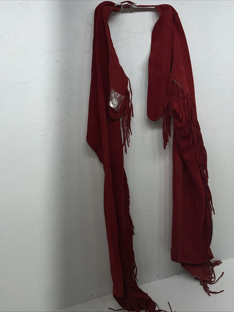 NOS Red Whitman Show Chaps With Fringe XL Adjustable Waist 40” I-66