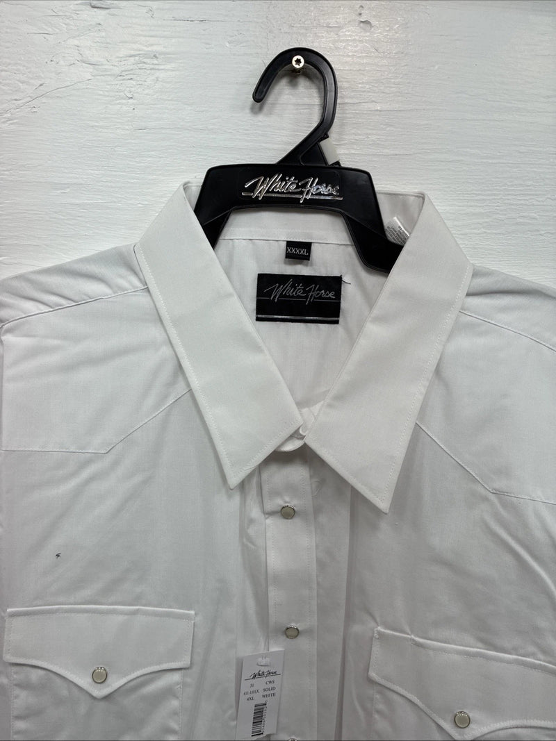 New Men’s White Horse White Short Sleeve Pearl Snap 4XL E-101