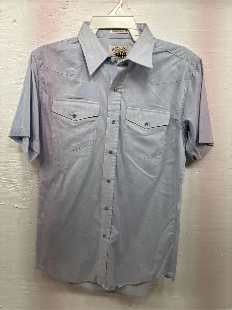 New Men’s Texas Sage Blue Short Sleeve Pearl Snap 16.5 Large Q-82
