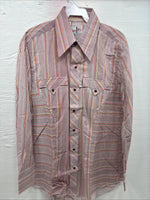 New Men’s Tem Tex Pink Multicolor Stripe Long Sleeve Pearl Snap 15.5 Medium O-26