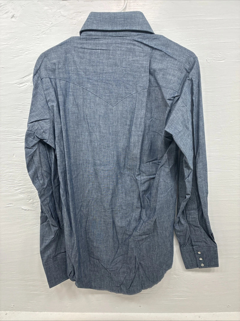 New Men’s Champion Western Jean Design Blue Long Sleeve Pearl Snap Medium M-29