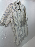 New Men’s Champion Western White Designed Short Sleeve Pearl Snap Medium J-76