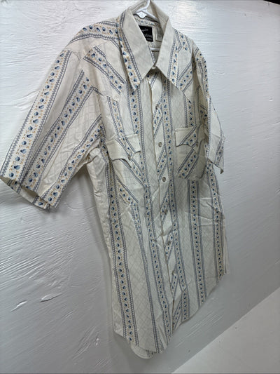 New Men’s Champion Western White Designed Short Sleeve Pearl Snap Medium J-76