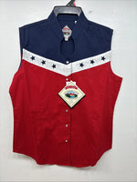 New Women’s Cumberland Red Blue Sleeveless Pearl Snap Small TT-19