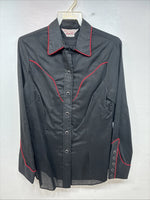 New Women’s H Bar C Black Red Long Sleeve Pearl Snap 36 TT-6