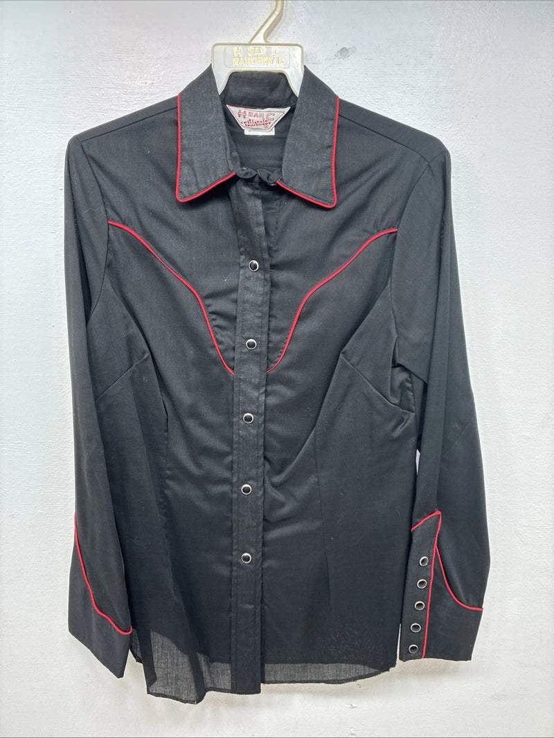 New Women’s H Bar C Black Red Long Sleeve Pearl Snap 36 TT-6