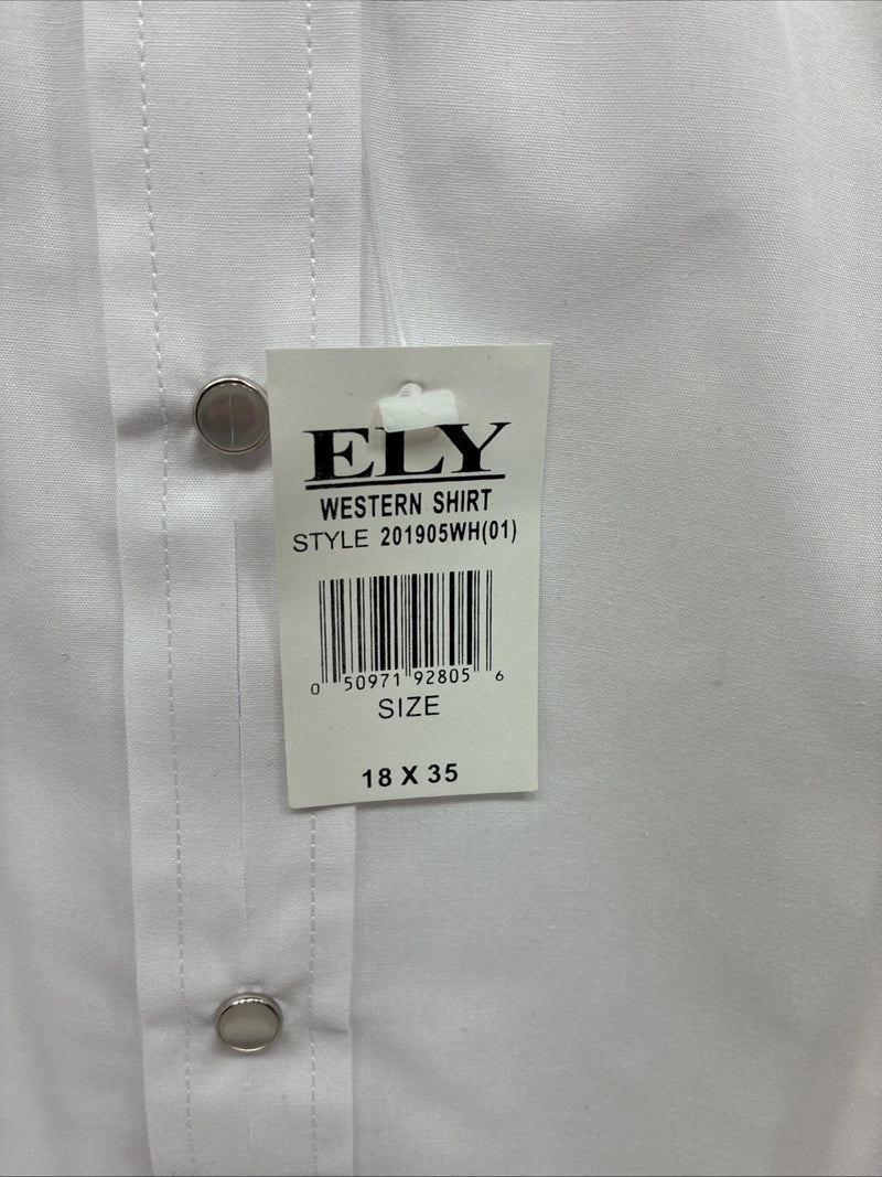 New Men’s ELY Cattleman White Western Long Sleeve Pearl Snap 18 X 35 2XL T-49