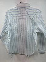 New Women’s White Horse White Blue Stripe Long Sleeve Pearl Snap Large YY-125