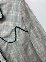 New Women’s Lady DJ Blue Plaid Long Sleeve Button Up Size 38 TT-124