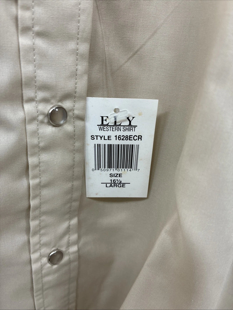 New Men’s ELY Cattleman Tan Short Sleeve Pearl Snap 16.5 Large CC-3