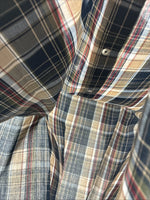 New Men’s ELY Cattleman Brown Blue Plaid Long Sleeve Pearl Snap XLT R-44