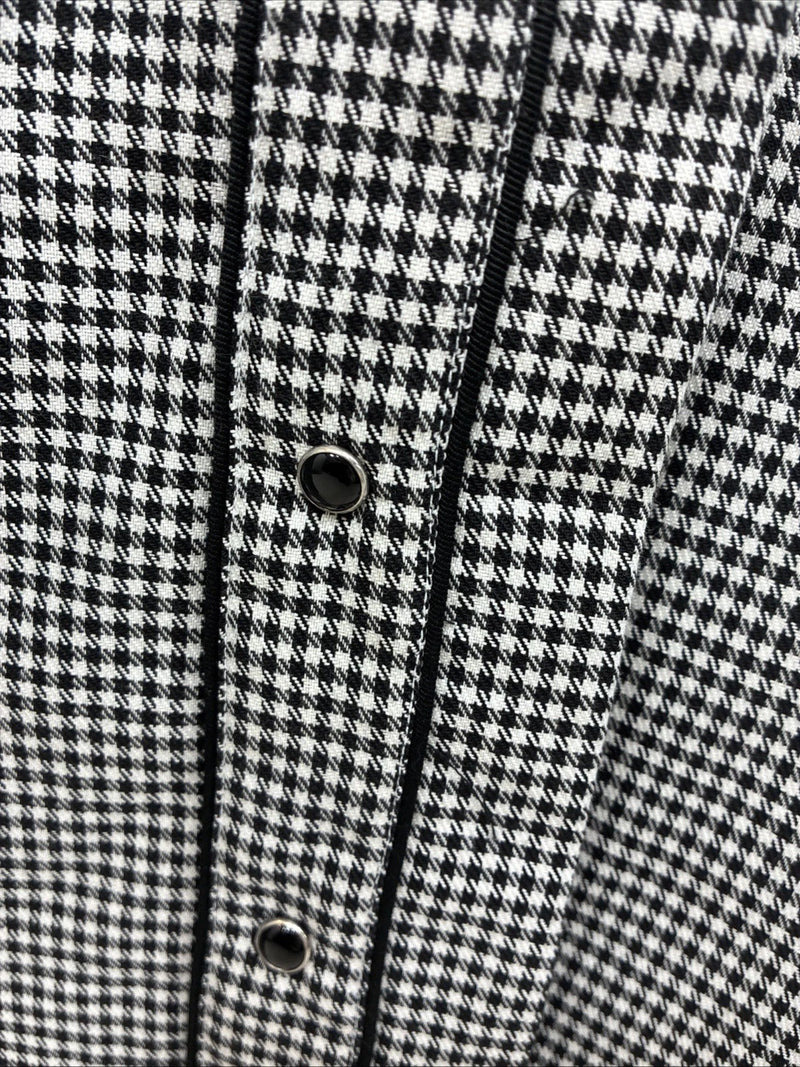 New Men’s White Horse Black White Checker Long Sleeve Pearl Snap 2XL F-102