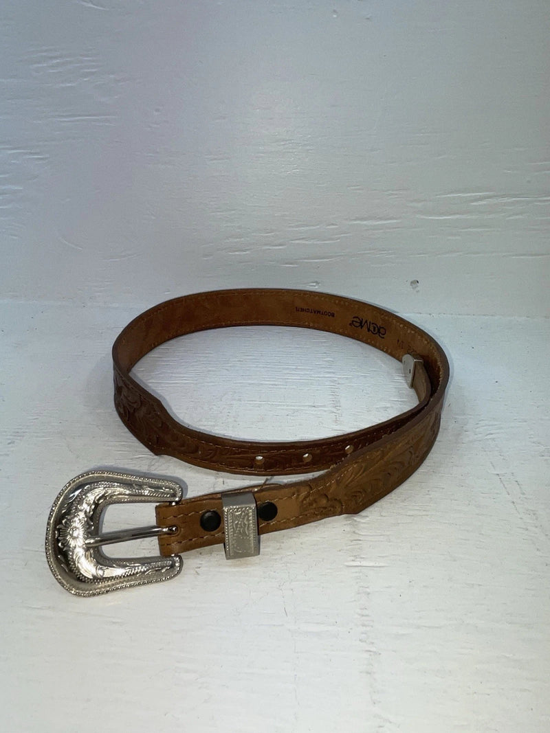 New Brown Genuine Leather Acme Tooled 28” Belt #5022 JJ-161