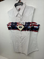 New Women’s Cumberland White Design Short Sleeve Pearl Snap Medium MM-84