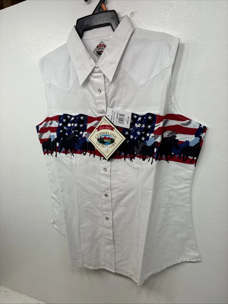 New Women’s Cumberland White Design Short Sleeve Pearl Snap Medium MM-84