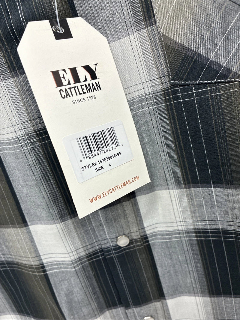New Men’s ELY Cattleman Green Rose Plaid Long Sleeve Pearl Snap Large X-72