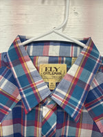 New Men’s ELY Cattleman Purple Multicolor Plaid Short Sleeve Pearl Snap XL R-54