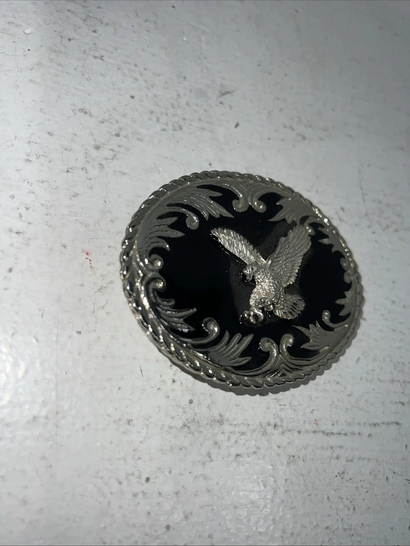 New Men Black Silver Oval Bird Belt Buckle. F-8