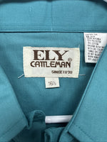 New Men’s ELY Cattleman Teal Short Sleeve Pearl Snap 16.5 Large X-67