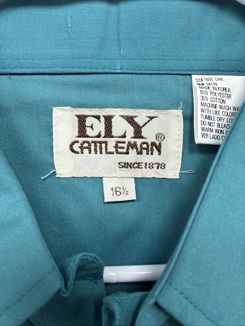 New Men’s ELY Cattleman Teal Short Sleeve Pearl Snap 16.5 Large X-67