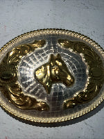 New Women’s Justin Gold Silver Horse Head belt Buckle. F-9