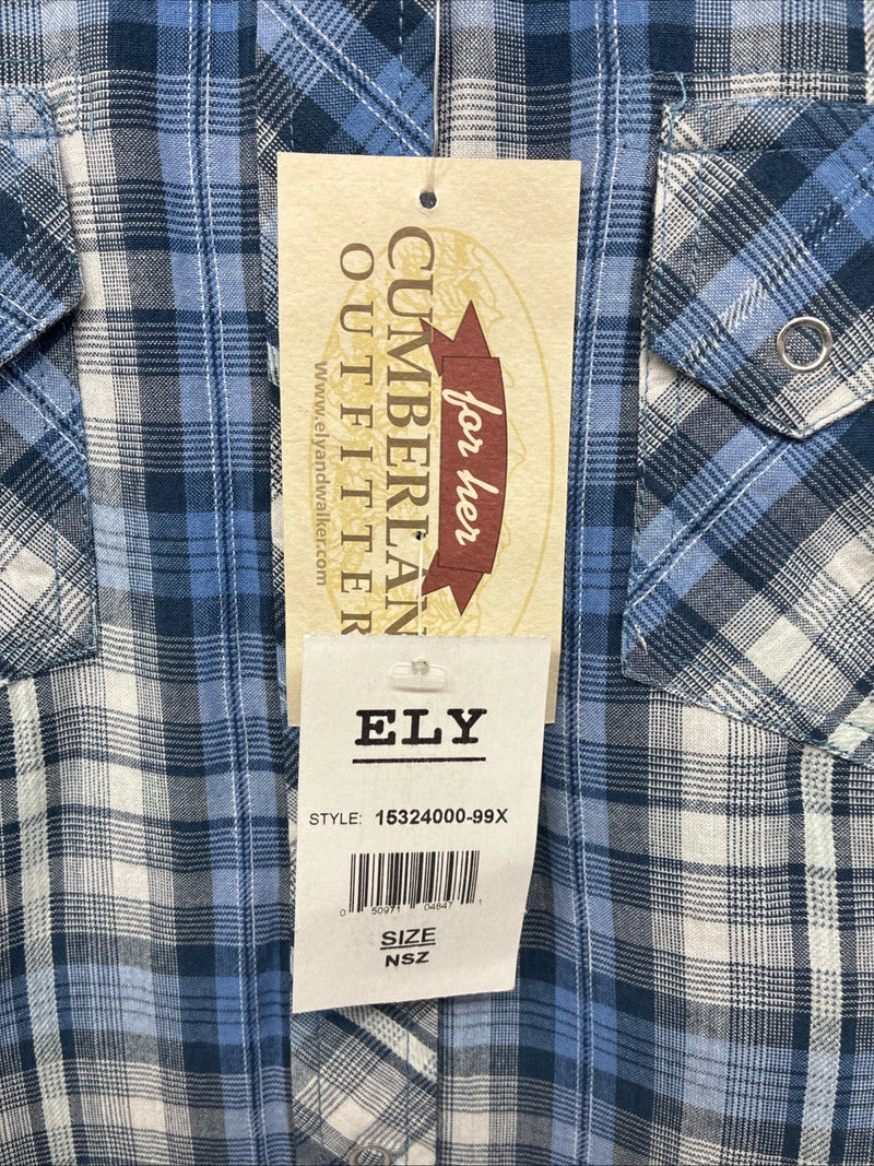 New Women’s Cumberland Blue Plaid Long Sleeve Pearl Snap 3XL GG-58