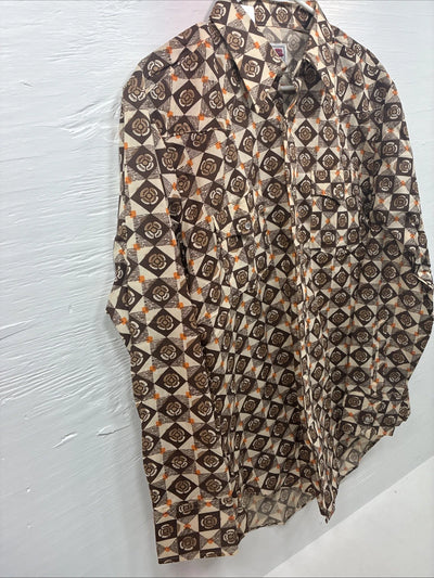 New Men’s Denver Westerns Brown Long Sleeve Pearl Snap 15.5 X 34 Medium K-83