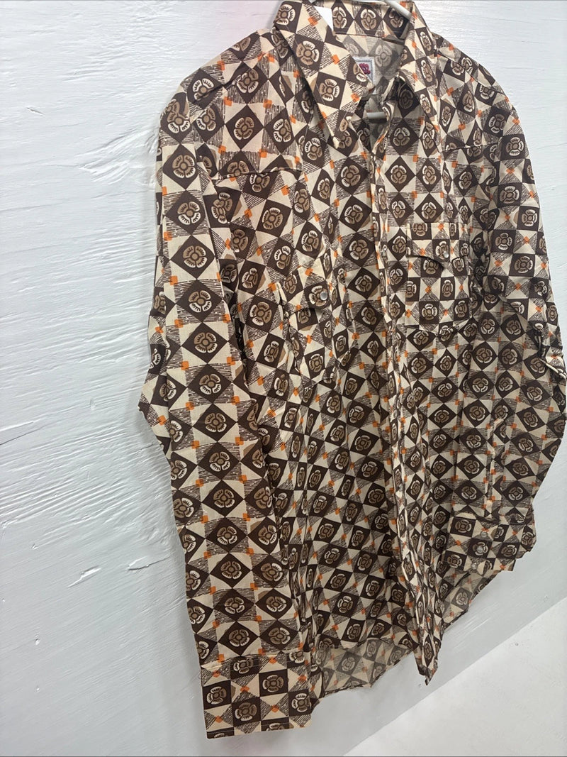 New Men’s Denver Westerns Brown Long Sleeve Pearl Snap 15.5 X 34 Medium K-83