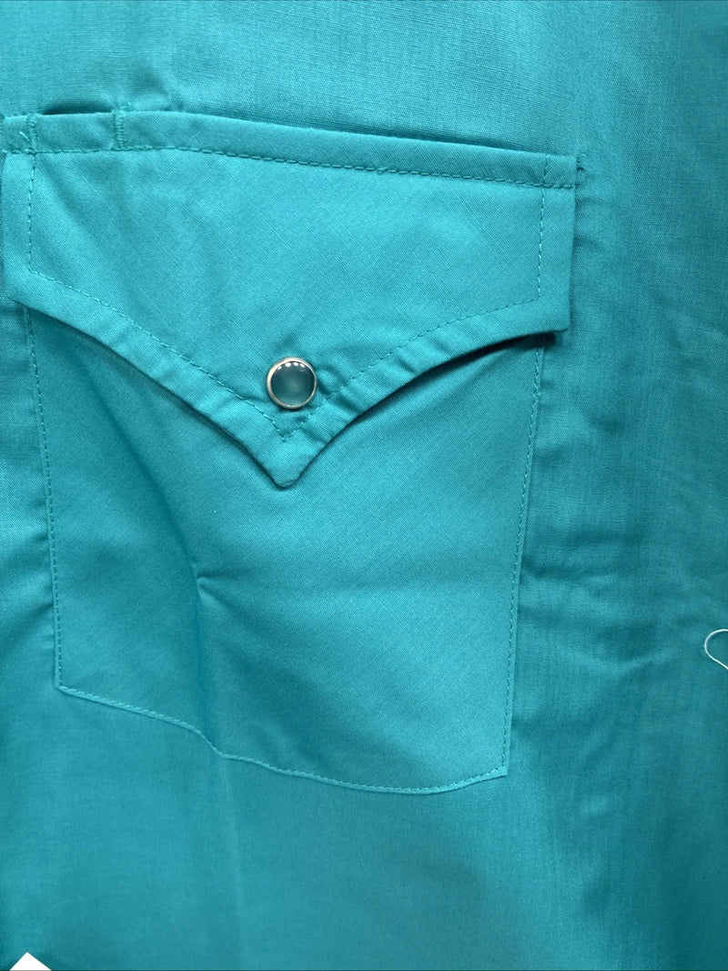New Men’s ELY Cattleman Teal Short Sleeve Pearl Snap 16.5 Large M-42