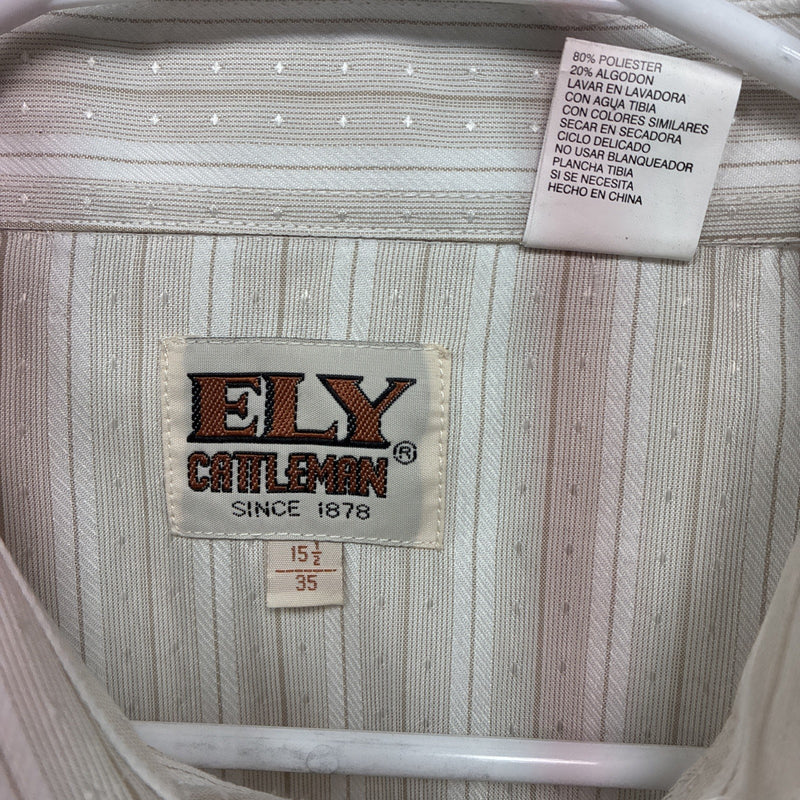 New Men’s ELY Cattleman Tan Stripe Long Sleeve Pearl Snap Medium J-97