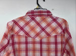 New Women’s Cumberland Pink Orange Plaid Long Sleeve Pearl Snap Large II-106