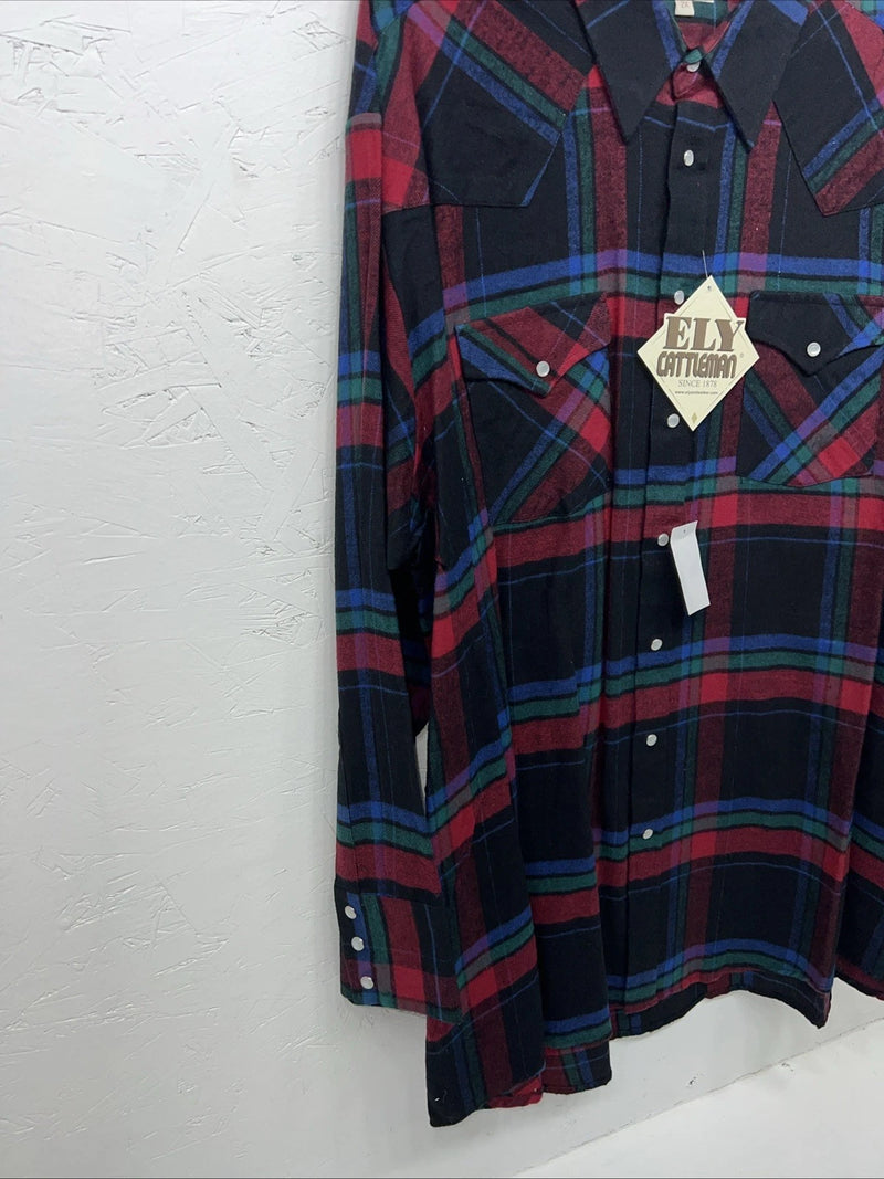 New Men’s Multicolor Plaid ELY cattleman Pearl Snap Long Sleeve Shirt. 2XL G-80